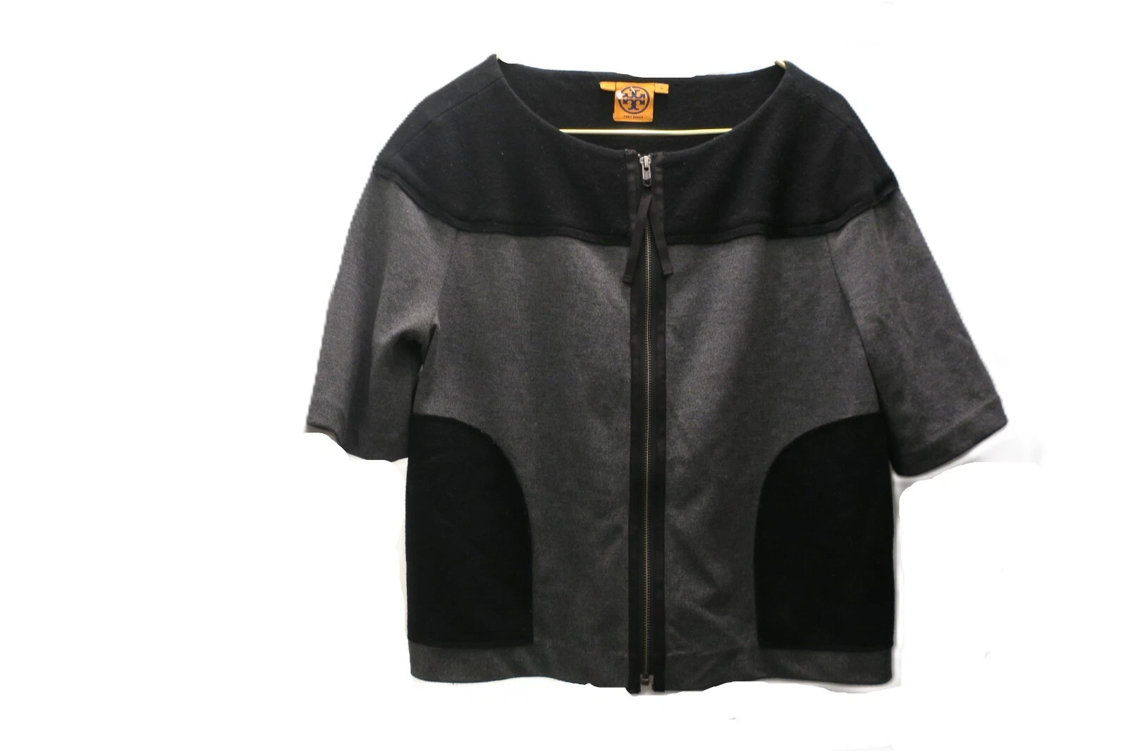 Giacca blazer Tory Burch donna grigio nero tasche manica corta full zip grande