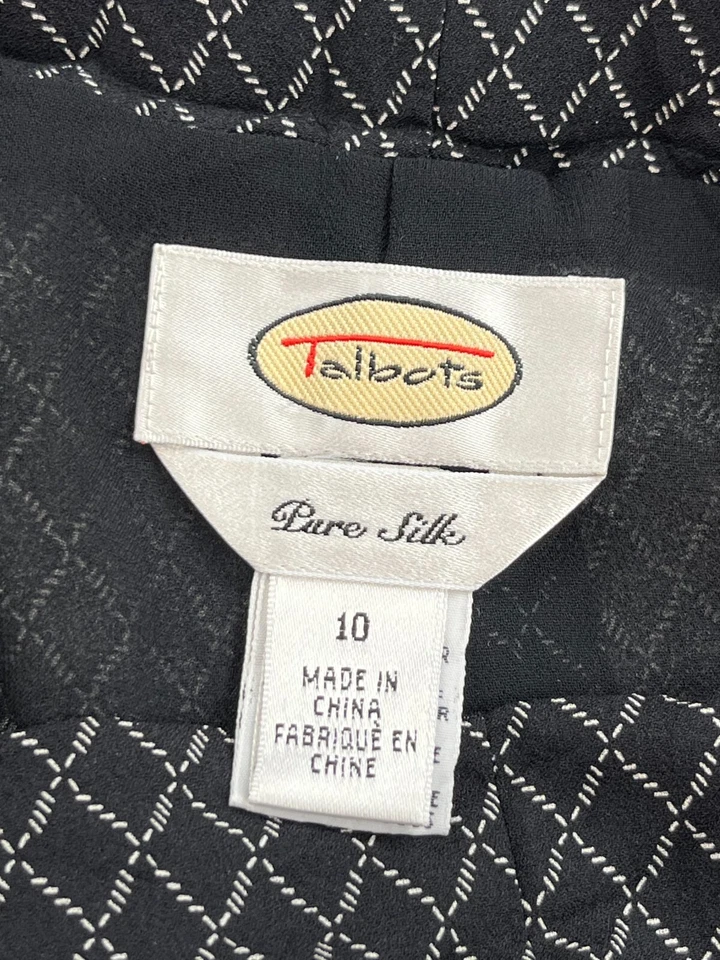 Vintage Talbots Silk Pants Women 10 Black Geometric Wide Leg Pure Silk Luxury - Image 3 of 4