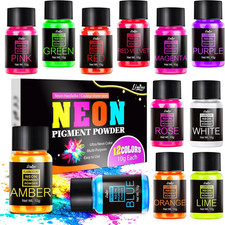 Neon Pigment Powder - 12 Colours Fluorescent Powder for Epoxy Resin, 3D Nail Art