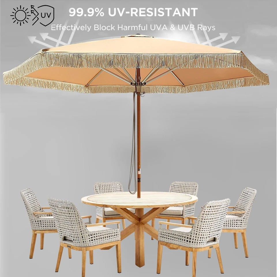 Guarda-chuva externo 10 pés alumínio pátio guarda-chuva com borlas, franja praia umbr... - Imagem 4 de 4