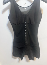 Black Mesh Lace Bodysuit for Women, Hook Eye Front Closure, Size L