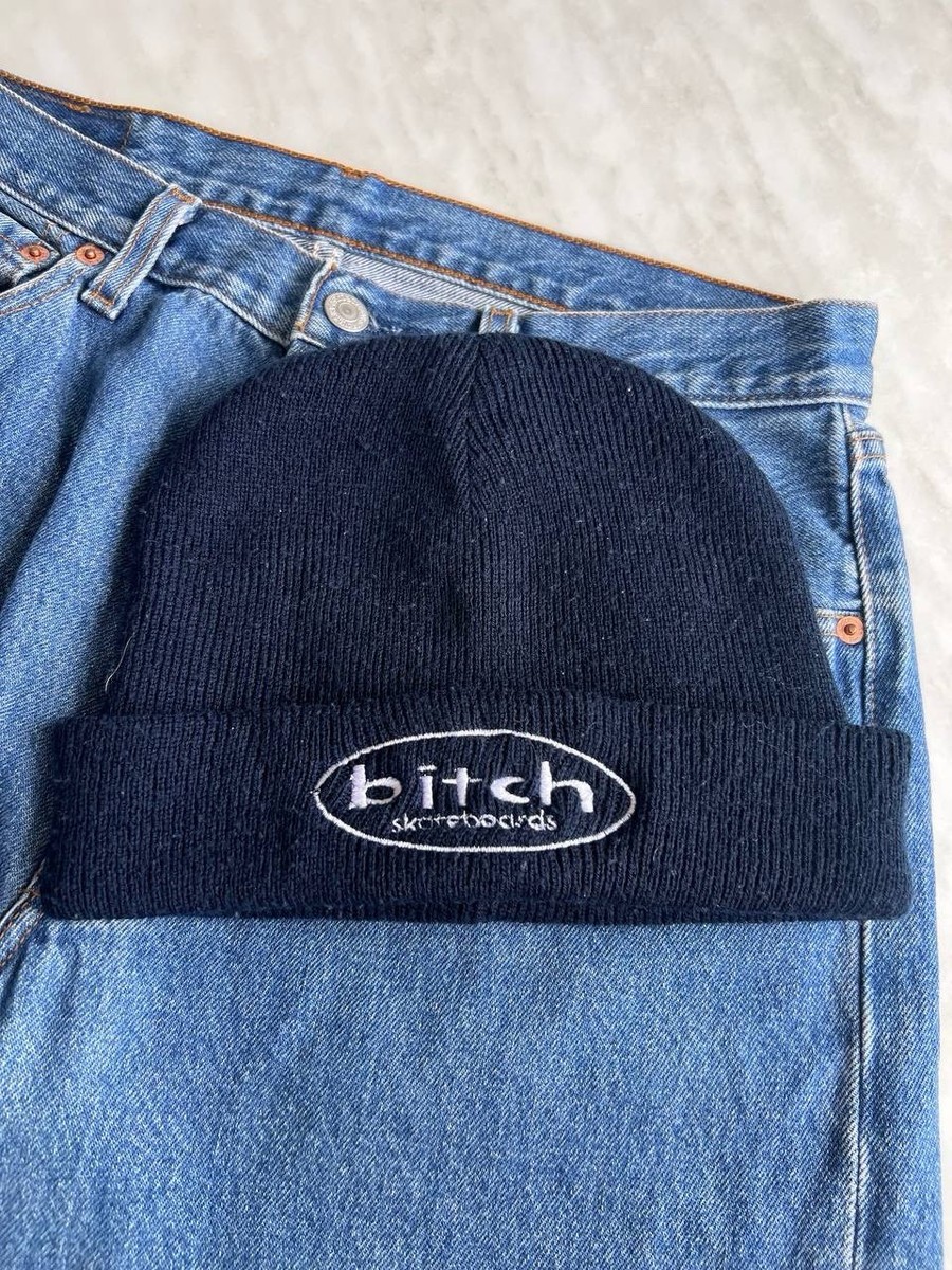 Vintage 90s Bitch Skateboarding Beanie Hat Logo Embroidered