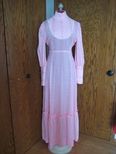 Vintage Handmade 1970s Full Length Prairie Dress Cottage Core Pink Size 6-8