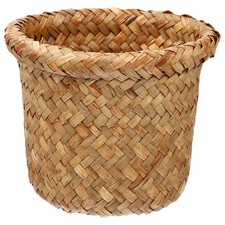 Seagrass Wicker Waste Basket Storage Bin Rustic Rattan Plant Pot
