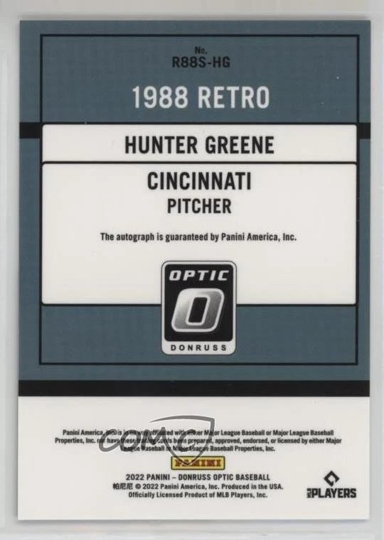 2022 Panini Donruss Optic Retro 1988 Signatures Hunter Greene Rookie Auto RC - Image 2 of 2