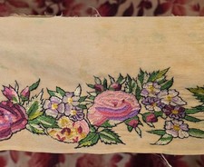 ANTIQUE EDWARDIAN SILK CREPE EDGING W COLORFUL HAND EMBROIDERED FLORALS