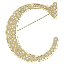 Letter Brooch Pins, Pearl Initial Alphabet C Letter Lapel Badges Pin for Women M