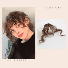 Brown Thin Mini Clip in Curly Neat Air Fringe Clip in Remy Human Hair Bangs