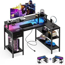 47” 53" Gaming Desk with USB Charging Ports & LED Lights L Shaped Computer Desks