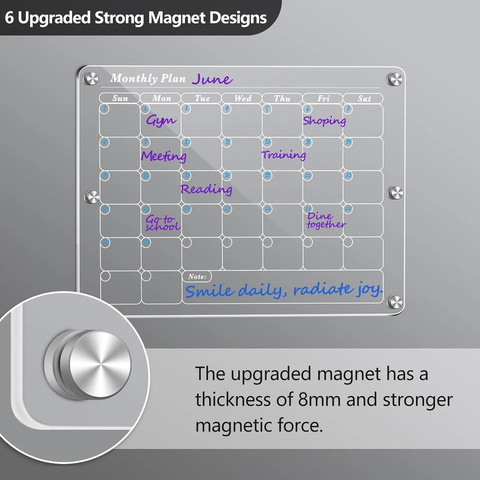 Calendario de tablero de borrado en seco magnético acrílico, planificador reutilizable para refrigerador Foto 4 de 4