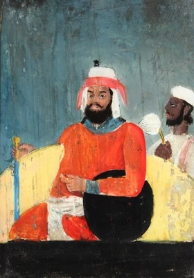 Sultan Mit Diener/Zeremonienmeister Öl Hinterglasmalerei Naiv Wohl 19. Jh. - Bild 1 von 4