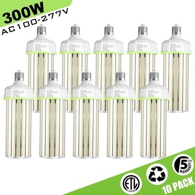 10 Pack 300W LED Corn Light Bulb, 5000K (1500W MH/HPS Equivalent) E39 Large Base