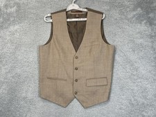 Perry Ellis Suit Vest Mens Medium Beige Striped 4 Button Dress Formal Wedding