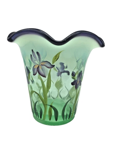 Fenton Art Glass Iris Vase Designer Showcase Series Signed T. Gaskins