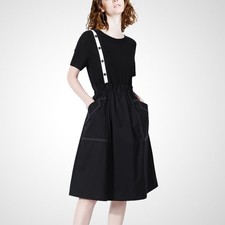 French Dress 2025 Summer New Spliced Drawstring Waist Cinched Mid Length Skirts
