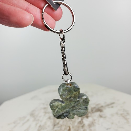 Genuine Hand Carved Irish Connemara Marble Shamrock Souvenir Keychain