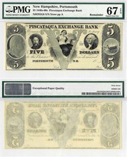 1840's-60's $5 Piscataqua Exchange Bank Portsmouth, New Hampshire PMG Superb Gem