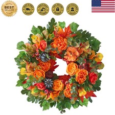 24 Inch Harvest Fall Wreaths for Front Door Outside with Orange Peony