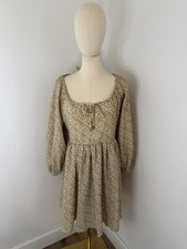 MINKPINK Yellow Floral Square Neck Smocked Open Back Puff Sleeve Dress M