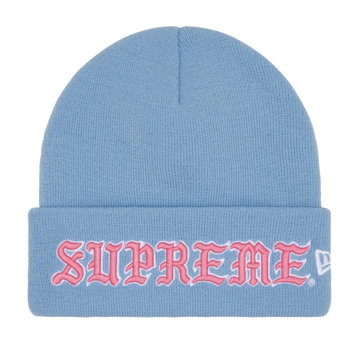 Supreme x New Era FW25 Old English Beanie Light Blue | eBay