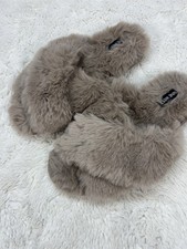 NINE WEST Women's Cozy Faux Fur Slippers Beige US Size LARGE 9-10 NWOT