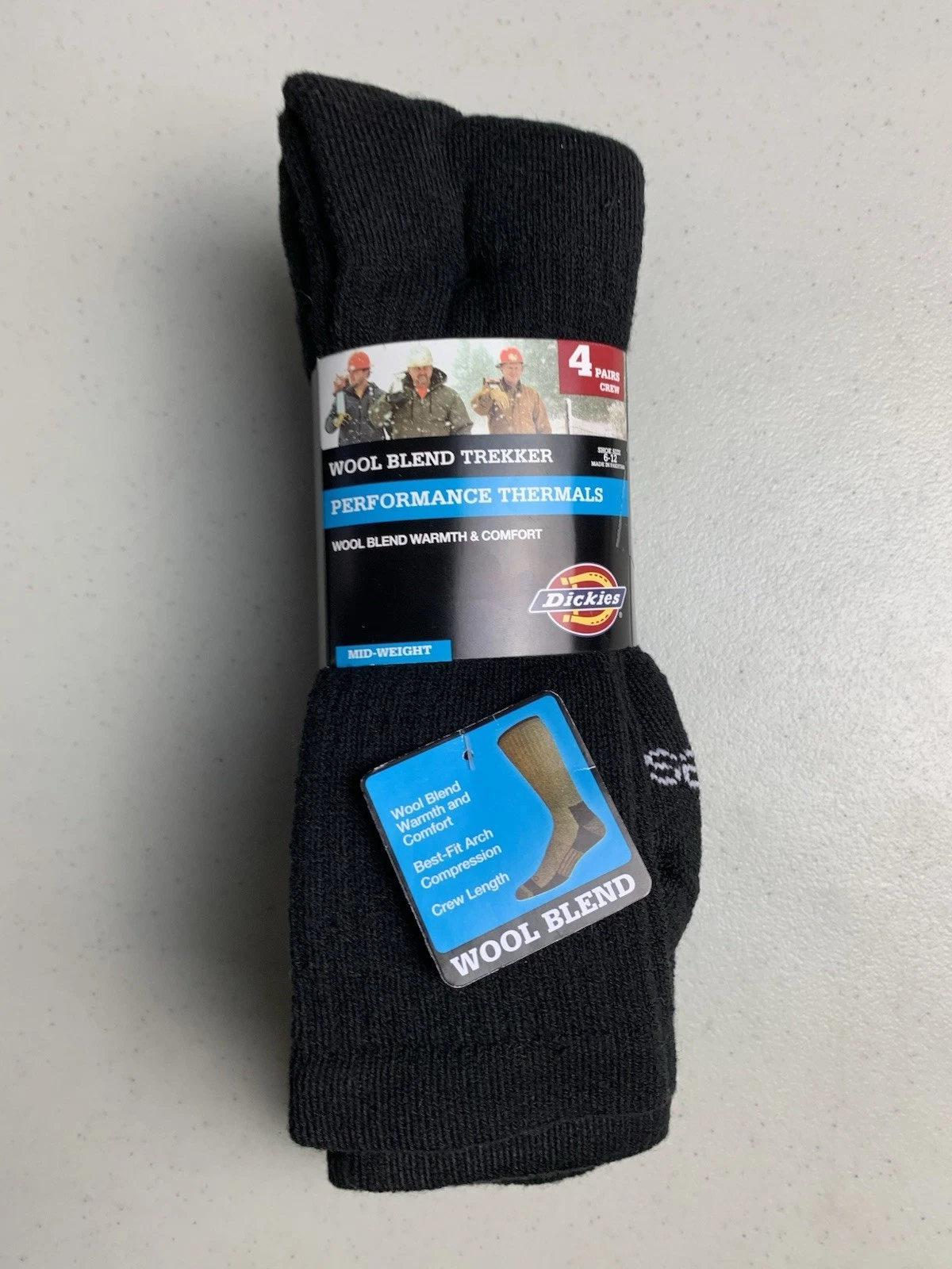 Dickies 4 Pair Crew Black Wool Winter Work Socks - Shoe Size: Men's 6-12 New