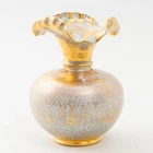 1950s Stangl Pottery New Jersey #4080 Gold & Turquoise Ruffled Rim Vase 6.25"