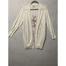 Croft  Barrow Cardigan Womens Large White Floral Back Lightweight Open Front