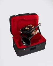 QUEENBRASS Black Pocket Trumpet Bb with-Case, Mouthpiece–Compact Brass Kit