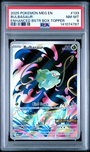 2025 POKEMON MEG EN-MEGA EVOLUTION ENHANCED BOOSTER BOX TOPPER BULBASAUR PSA 8