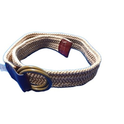 Beige woven belt with brown leather accents double Brass  display picture 2