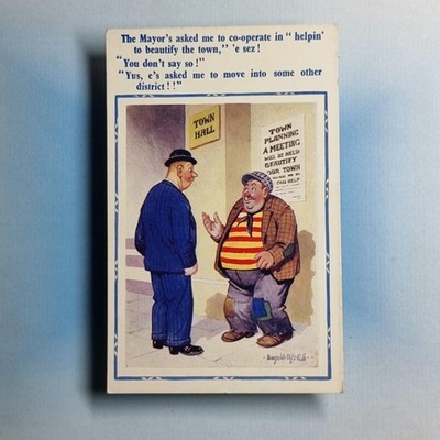 Comic Postkarte um 1950 Bürgermeister verschönern Stadt Landstreicher Auszug Donald Mcgill