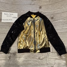 iEFiEL Gold Metallic Sequin Bomber Jacket Dance Costume Youth