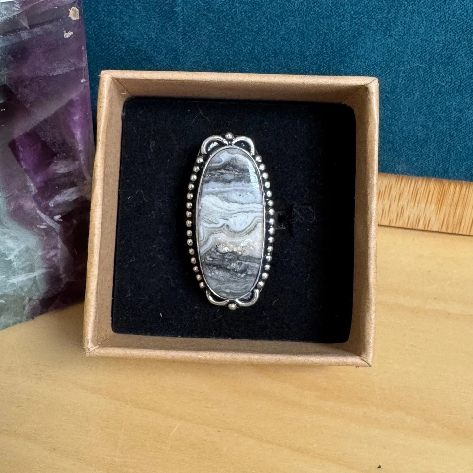Crazy Lace Agate Natural Gemstone Cocktail Ring 925 Silver Plated Size L 1/2 6 - image 1 of 4