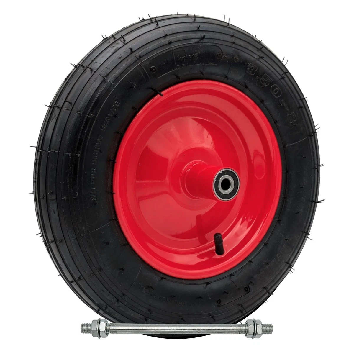 Relaxdays Ruota Per Carriola 3.50-8, Gomma Piena, Con Asse Fisso, Cerchio In Acciaio, Portata 100 Kg, 370x80 Mm, Nero E Rosso