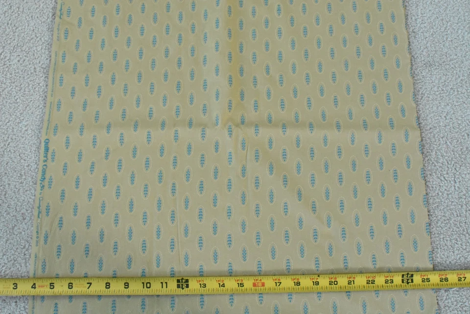 By 1/2 Yd, Blue Leaves on Tan Super-Combed-Cotton, Connecting Threads, V661 - Image 3 of 4