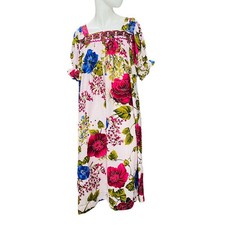 Vtg Muumuu Handmade Women's Dress Floral Dress 1 Sz L Pink Pockets Hawaii