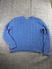 VTG J. Crew Cable Knit Sweater Men  s XL Cotton Blue Fisherman Preppy Coastal