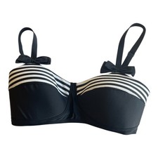Unique Vintage Bow Strap Stripe Bikini Top PaddeBlack and White 1950 Pin Up