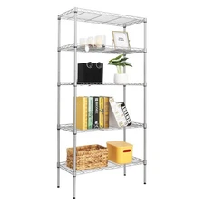 59" Tall 5 Tier Layer Shelf Steel Wire Shelving Storage Shelf Rack Silver Gray