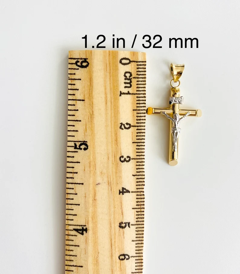 14K Gelbgold & Weißgold Poliert Massiv Inri Kruzifix Kreuz