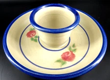 Vintage art pottery CHIP and DIP BOWL DISH PLATE 8.5" blue pink floral CHARMING!