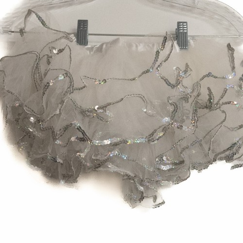 White Silver Tutu Girls Ballet Mini Skirt Fluffy Polyester Tulle Pull On Size L - Picture 2 of 7