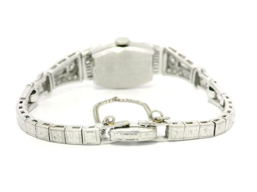 Antique Art Deco Fancy Platinum Old Round & Baguette Cut Diamond Watch Bracelet - Picture 8 of 14