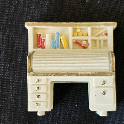 1:48 Vintage Plastic Dollhouse Furniture Office Roll top Desk White Library