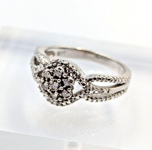 Sterling Silver 925 Diamonds Cluster Engagement Style Ring Sz 5.5