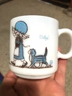 Vintage Daisy Open Your Heart  Freindship Kittens Milk Glass Mug Kirby Martin