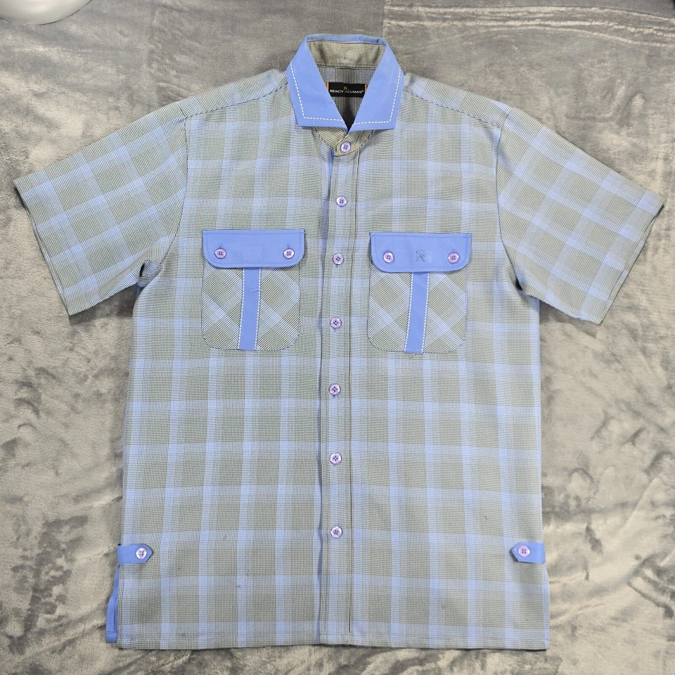 Stacy Adams Button Shirt Mens M Blue Shadow Plaid Classic Retro Dress Casual - Image 2 of 4