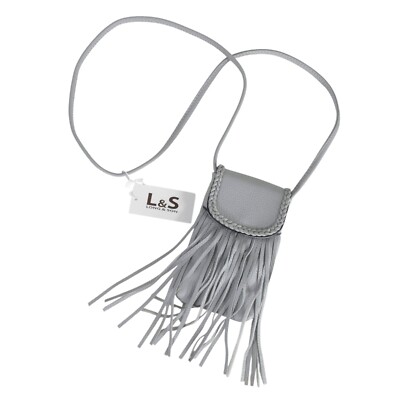 Handytasche Tasche grau Crossbody Geldbörse Portemonnaie Fransen Druckknopf Handtasche lang Sohn