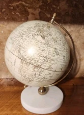 Decoration Purposes White World Globe On Brass White Marble Base Stand